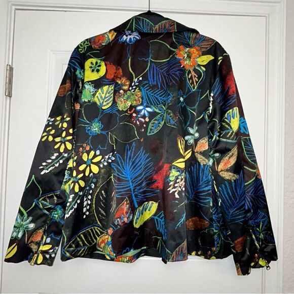 Chico’s Whimsical Floral Print Zipper Front Moto Long Sleeve Jacket Chicos - Picture 9 of 10